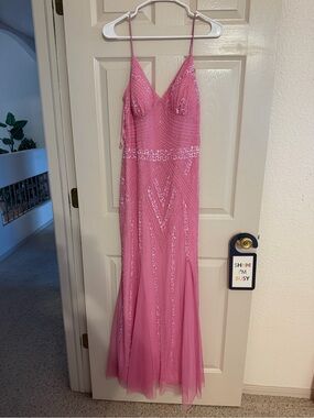 Jump Pink Sequin Spaghetti-Strap Prom Gown